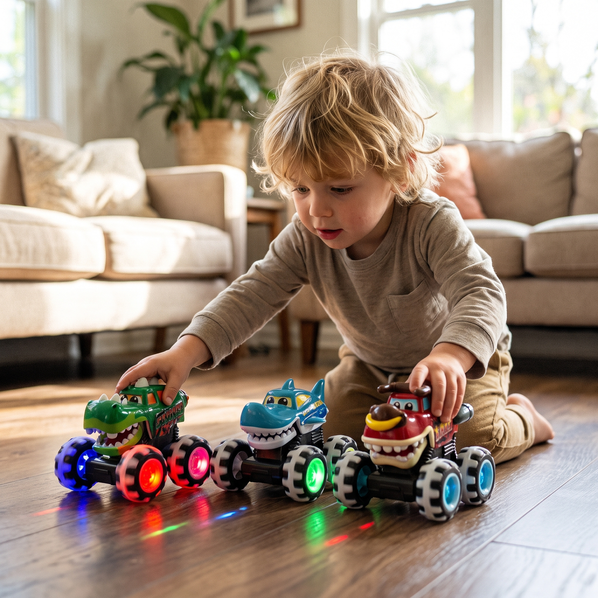 Press & Go Tier-Monster-Truck mit LED-Rädern