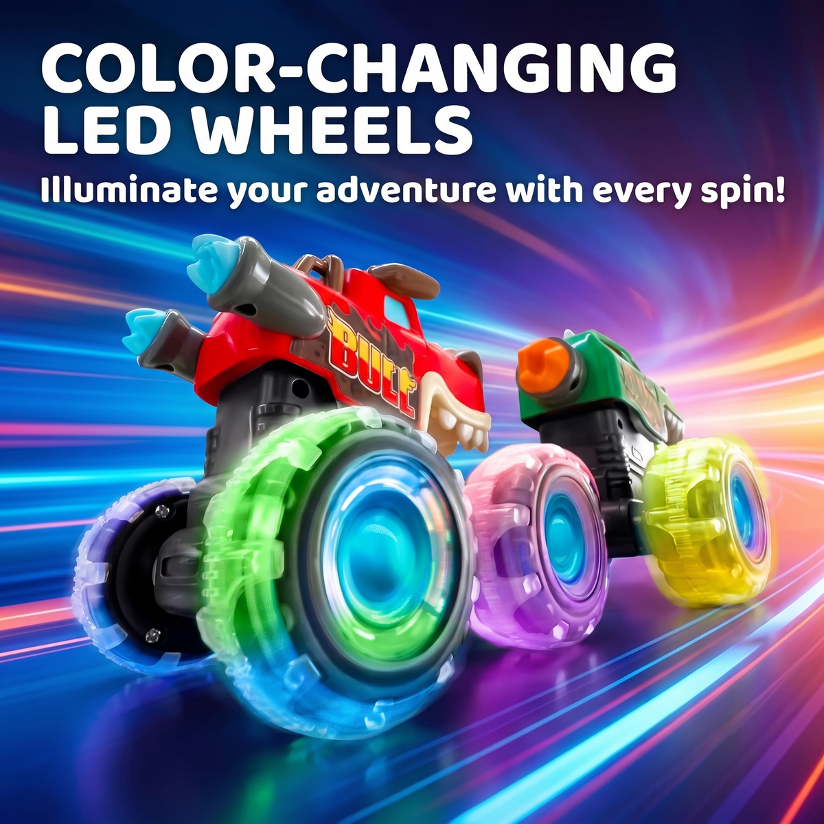 Press & Go Tier-Monster-Truck mit LED-Rädern