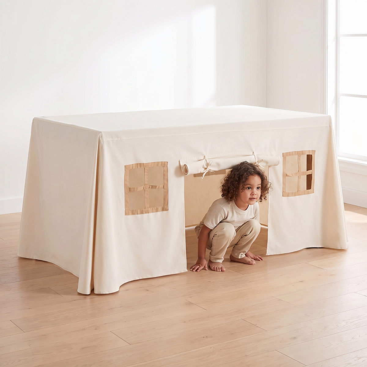 Tisch-Spielzelt | Passt über Esstische, 290 x 230 cm – Natur