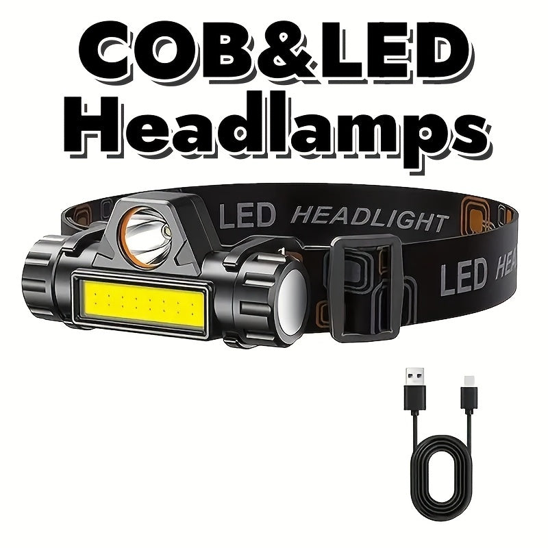 Wiederaufladbare COB LED Stirnlampe mit Magnetfuß - Spotlight und Flutlicht, 90 Grad Neigung, USB-Aufladung