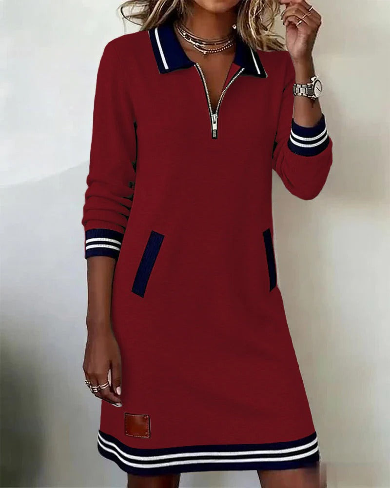 Elegantes Polo-Kleid mit Reißverschlusskragen lockerer Schnitt