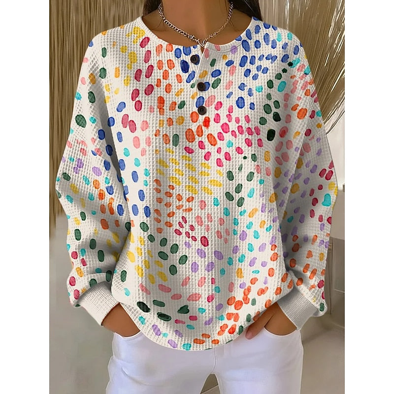 Button-Neck Print Sweatshirt