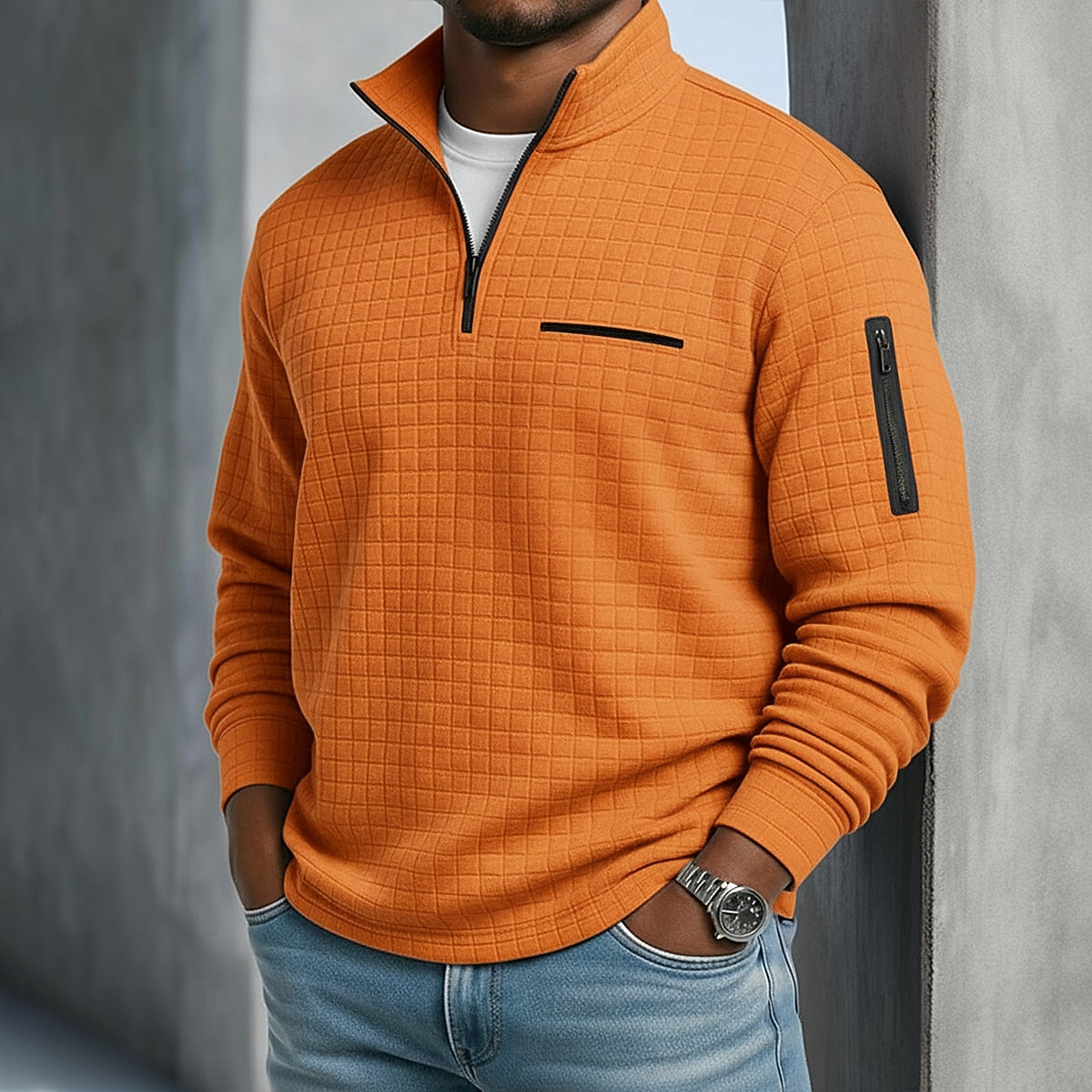 Klassisches Waffle-Poloshirt mit Viertel-Reißverschluss
