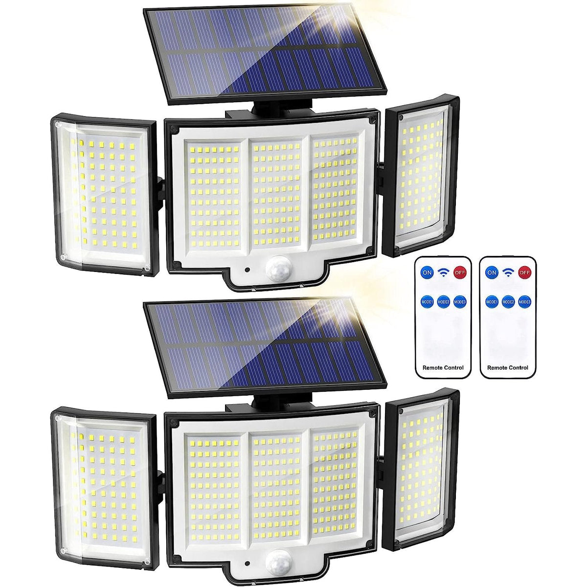 Solar Bewegungsmelder Sicherheitsleuchte mit Fernbedienung, 348 LED 3 Köpfe