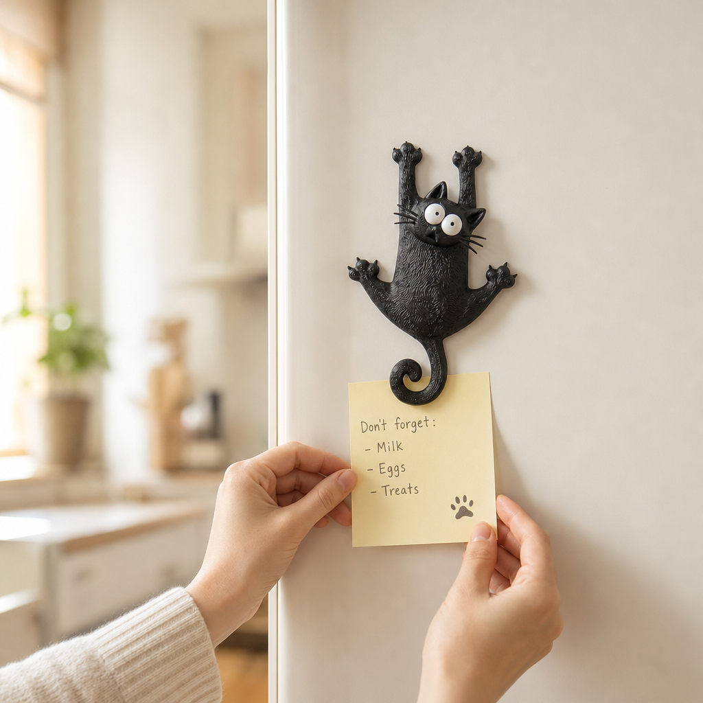 Hängender schwarzer Katzen-Kühlschrankmagnet