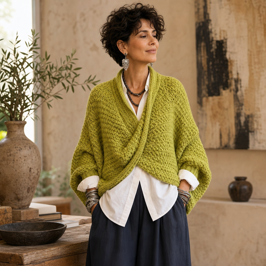 Chunky Knit Crossover V-Ausschnitt Pullover
