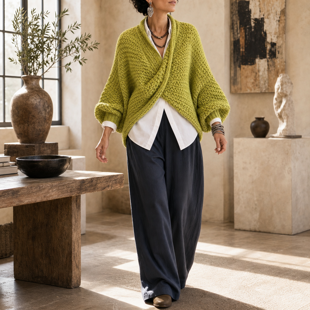 Chunky Knit Crossover V-Ausschnitt Pullover