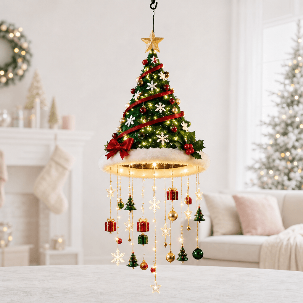 Weihnachtsmützen-Hängelampe mit Lichtersträngen