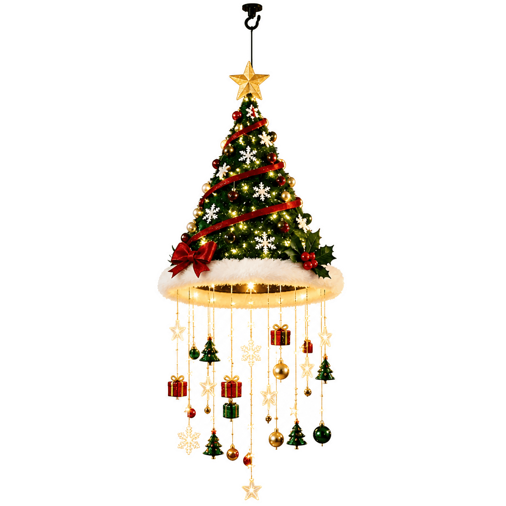 Weihnachtsmützen-Hängelampe mit Lichtersträngen
