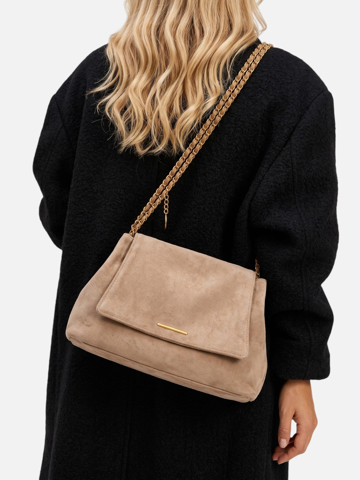 Schultertasche Damen Wildlederoptik Kette