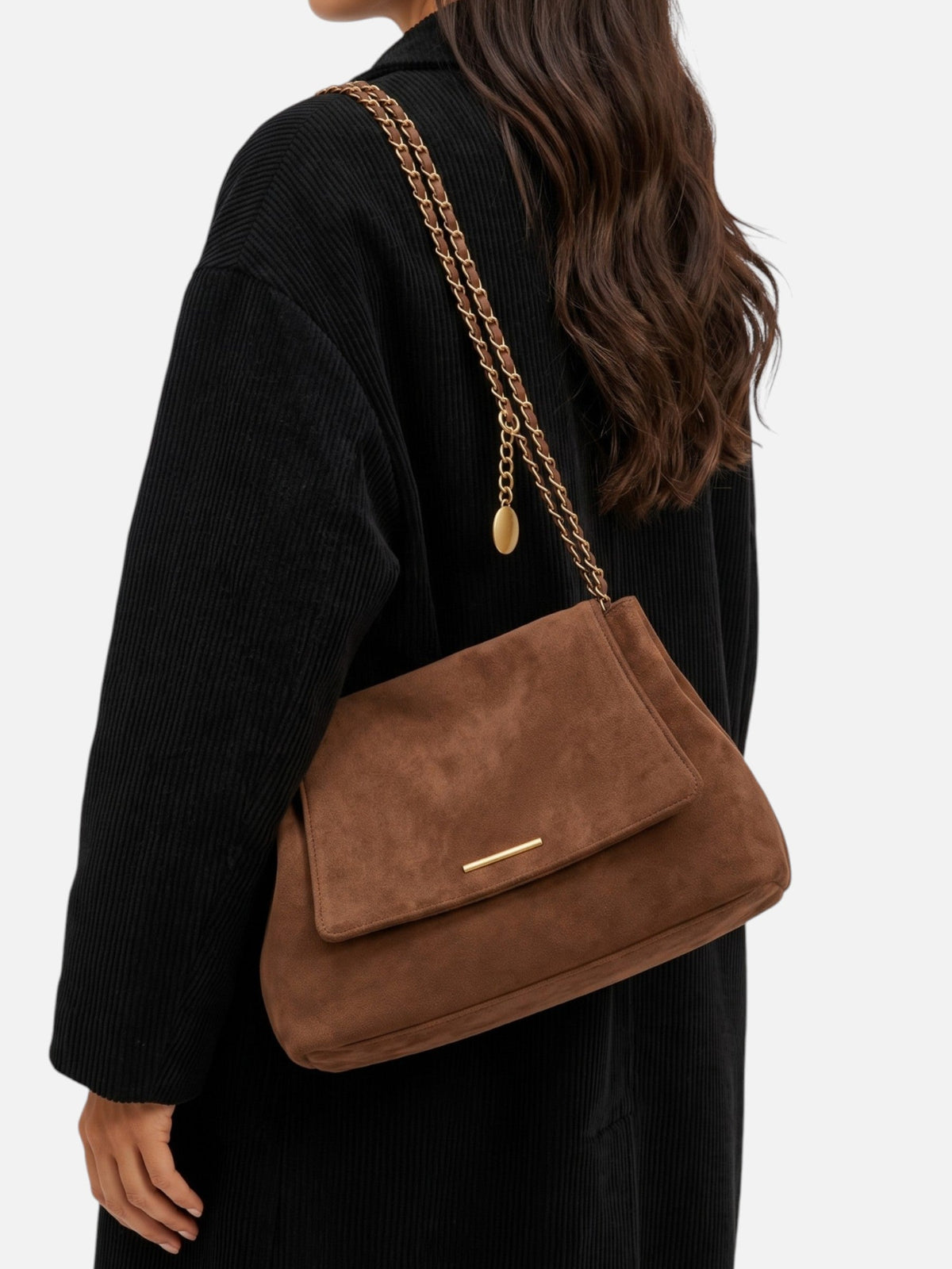 Schultertasche Damen Wildlederoptik Kette