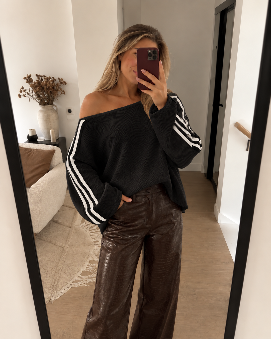 Off-Shoulder-Streifenpullover
