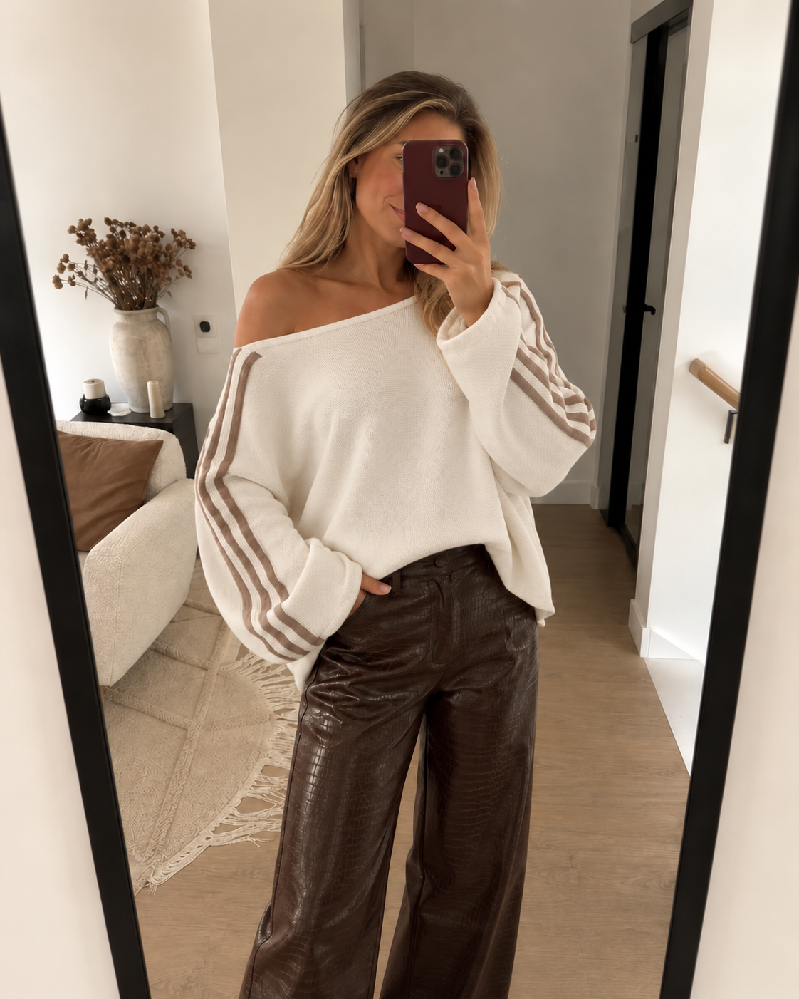 Off-Shoulder-Streifenpullover