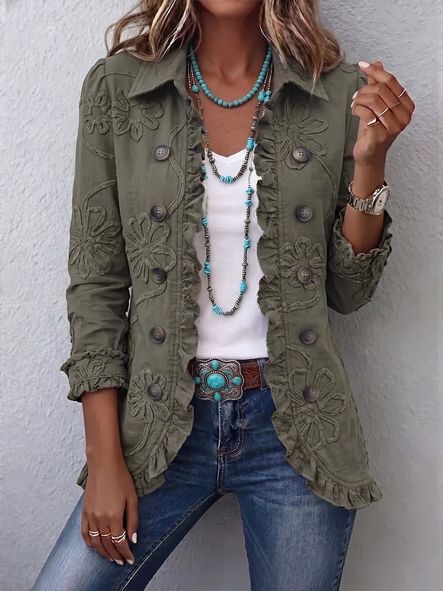 Florence Boho Rüschen-Utility-Jacke mit Blumenstickerei