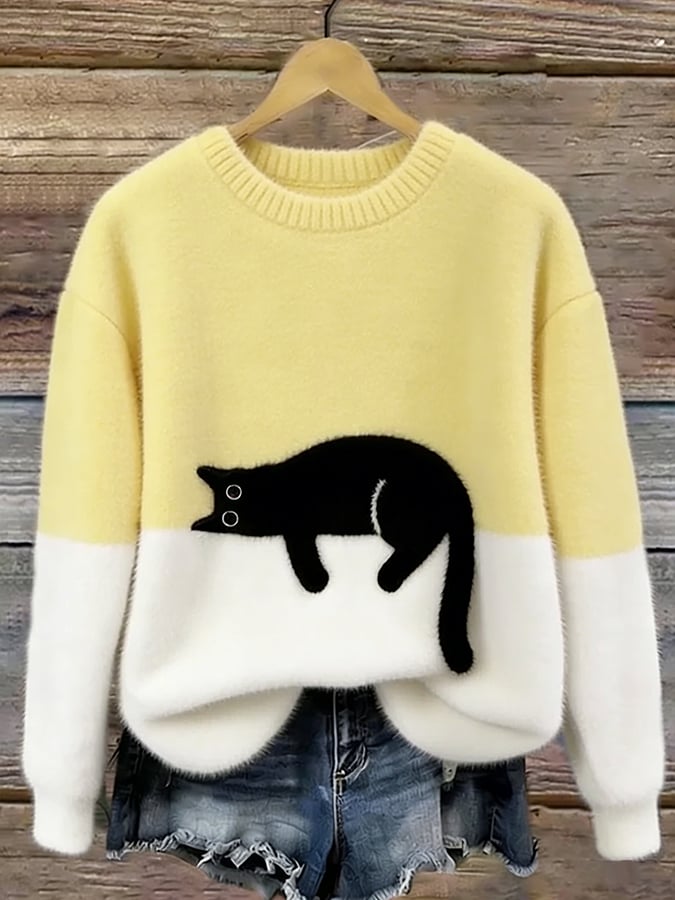 Damen Pullover mit Katzenmotiv