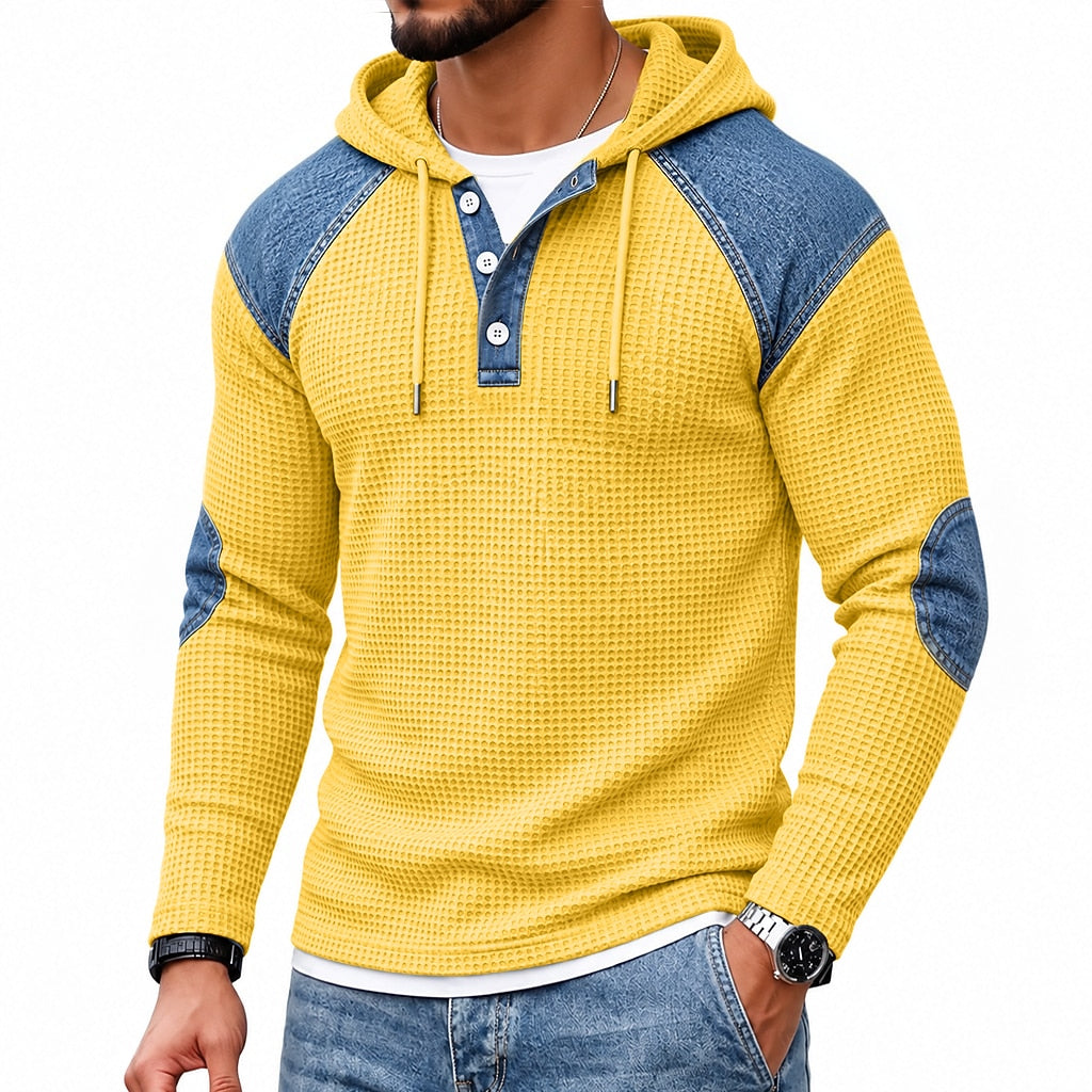 Colorblock-strukturiertes Waffel-Hoodie-Henley