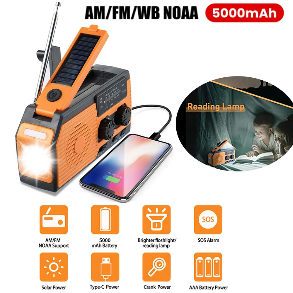 Notfallradio mit Solarbetrieb, Handkurbel und Powerbank-Funktion
