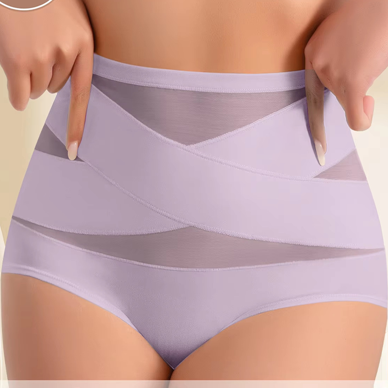 Plus-Größe, hohe Taille, bauchformender Slip mit Kreuzmuster