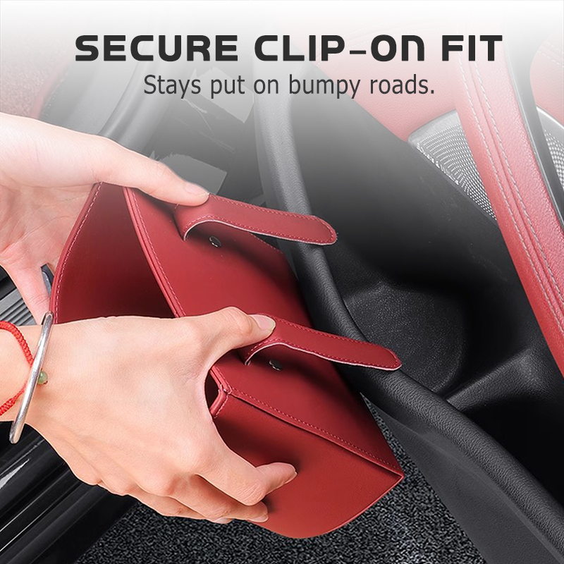 Leder Auto-Tür Getränkehalter – Breite Öffnung, einfacher Zugriff für Getränke & Handy. Clip-on sichere Passform. PU-Leder, robust & stilvoll.