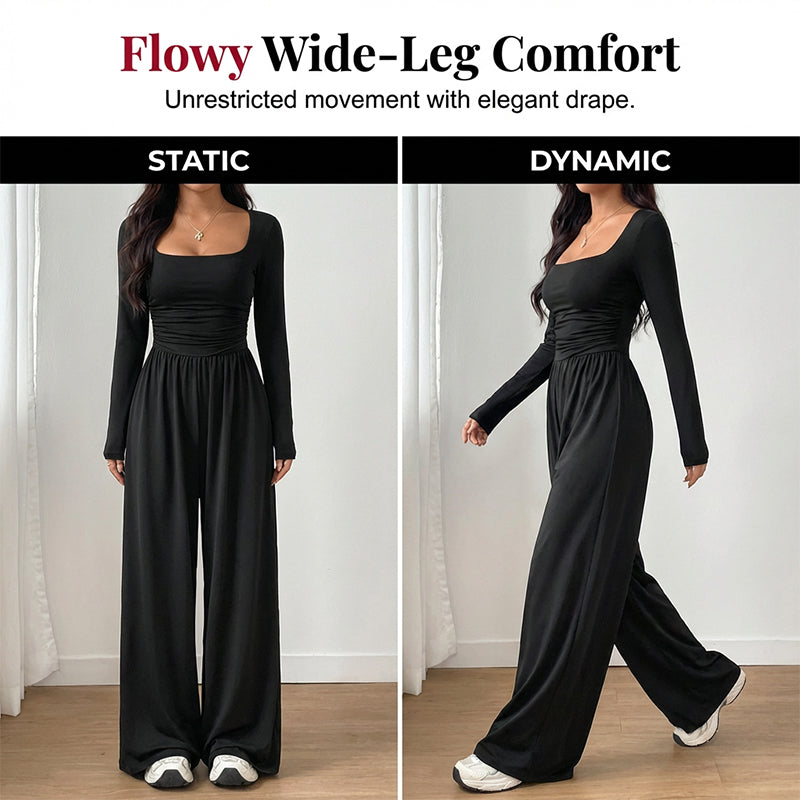 Damen Lässiger Overall mit Quadratischem Ausschnitt und weitem Bein