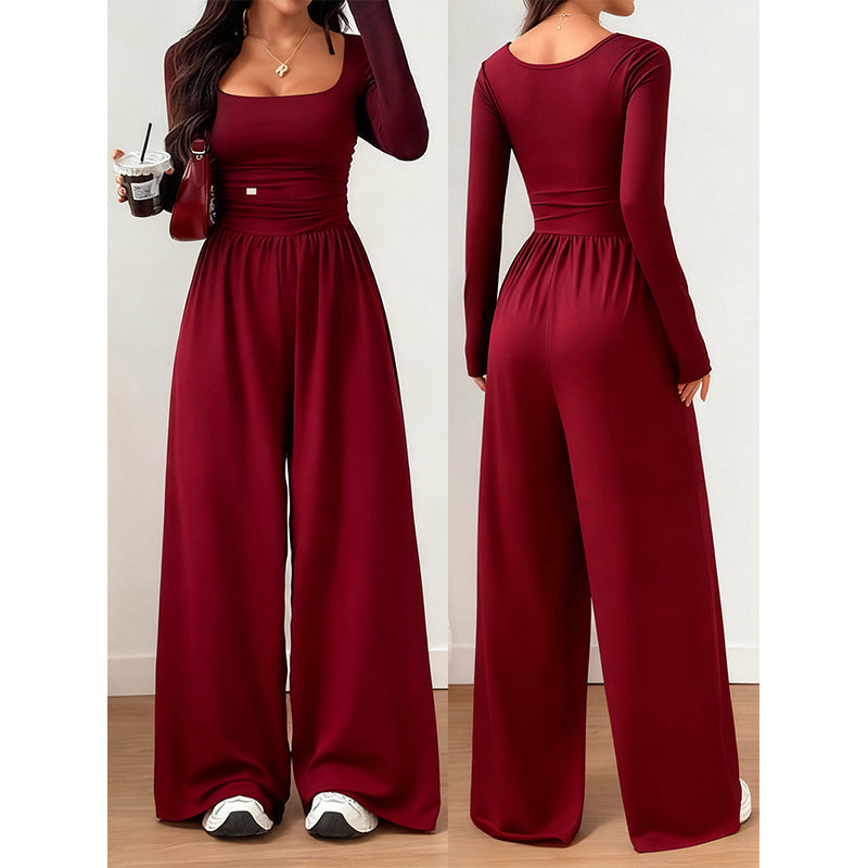 Damen Lässiger Overall mit Quadratischem Ausschnitt und weitem Bein