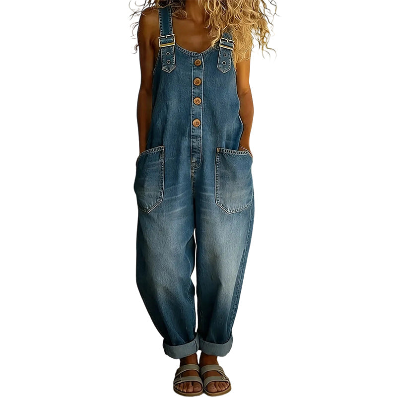 Damen Relaxed-Fit Denim-Latzhose mit tiefen Taschen