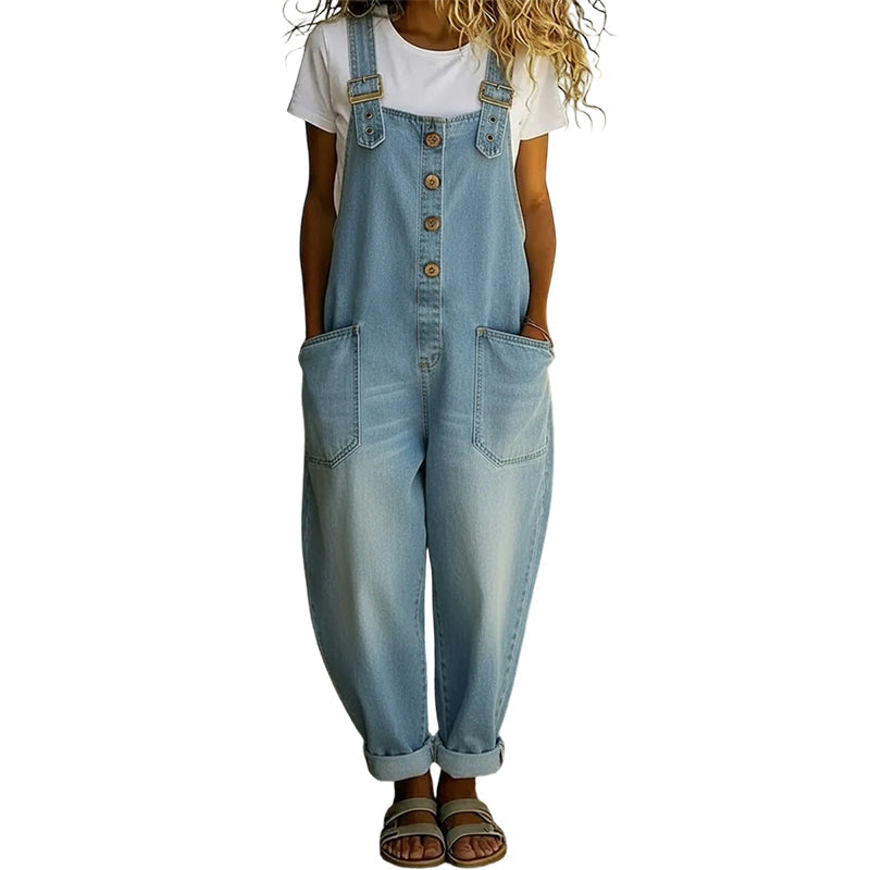 Damen Relaxed-Fit Denim-Latzhose mit tiefen Taschen