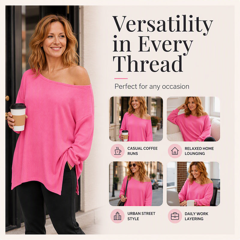 Off-Shoulder Bluse mit Seitenschlitz – Fließender Fall & Moderne Kante für jeden legeren Anlass