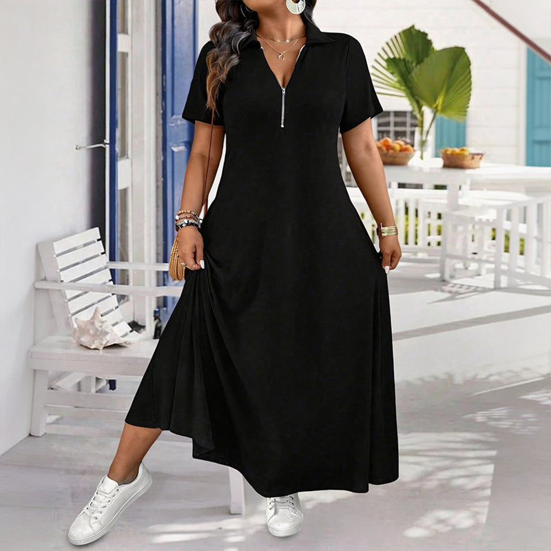 Damen Casual Einfarbiges Reißverschluss Maxikleid