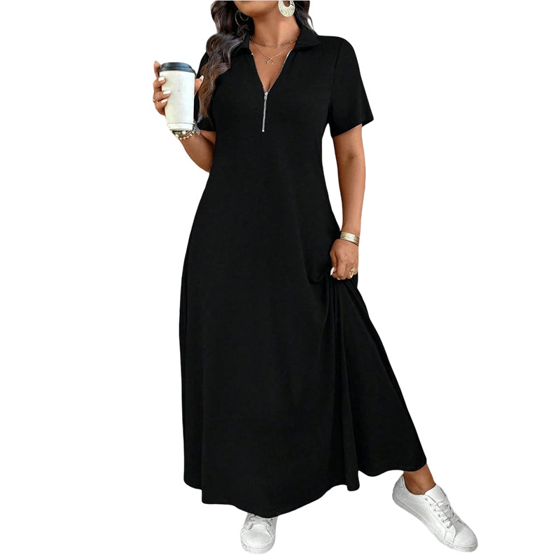 Damen Casual Einfarbiges Reißverschluss Maxikleid