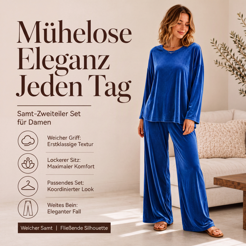 Samt-Set für Damen – Langarm-Oberteil & weit geschnittene Hose