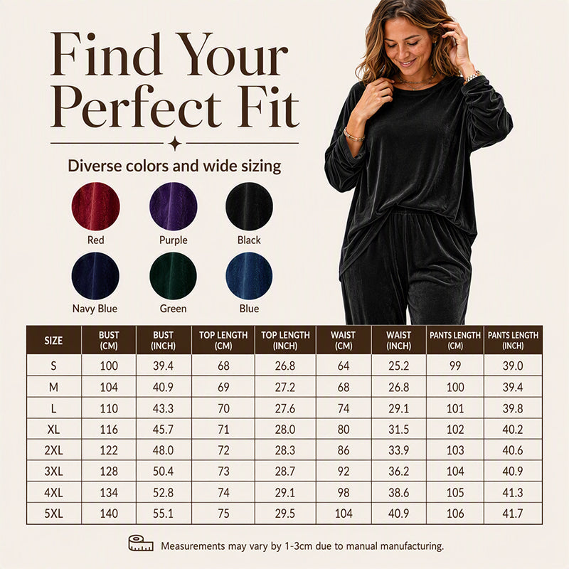 Damen Samt Langarm-Top & Hose mit weitem Bein Set