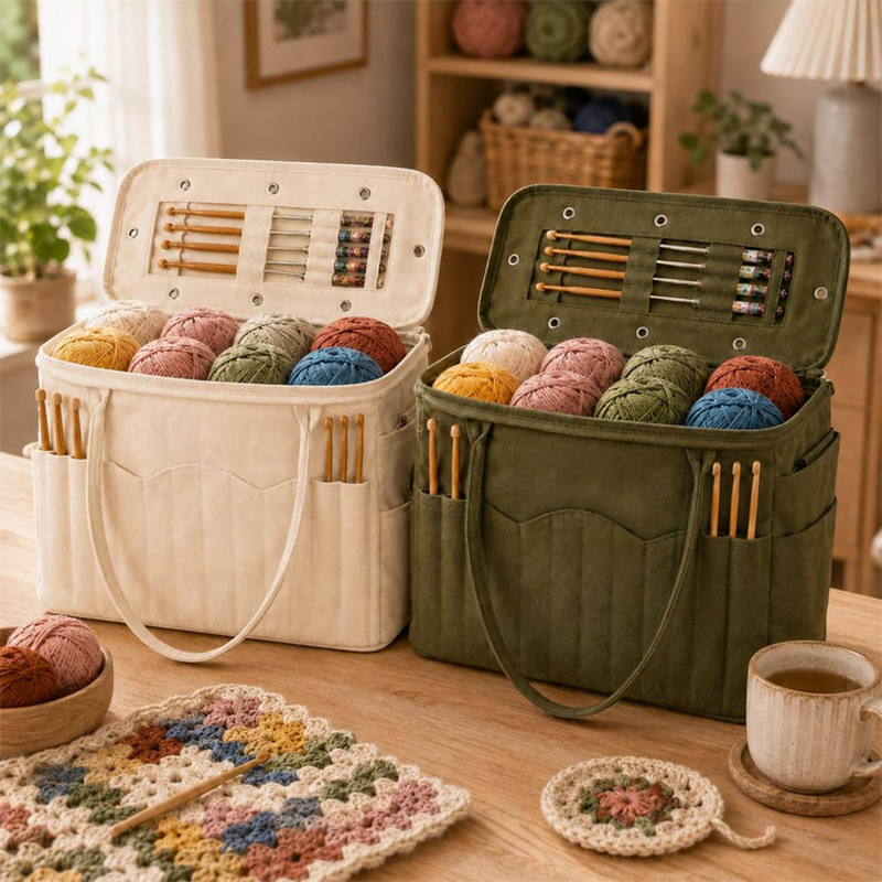 Praktische Garntasche aus strapazierfähigem Canvas mit cleveren Fächern für Nadeln und Schere