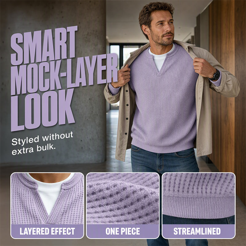 Herren Strukturiertes Waffel Langarm-Shirt im Lagen-Look
