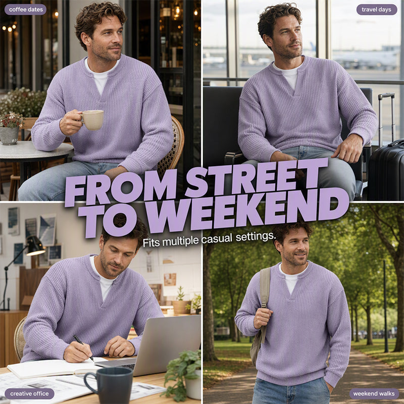 Herren Strukturiertes Waffel Langarm-Shirt im Lagen-Look