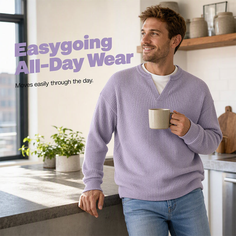 Herren Strukturiertes Waffel Langarm-Shirt im Lagen-Look