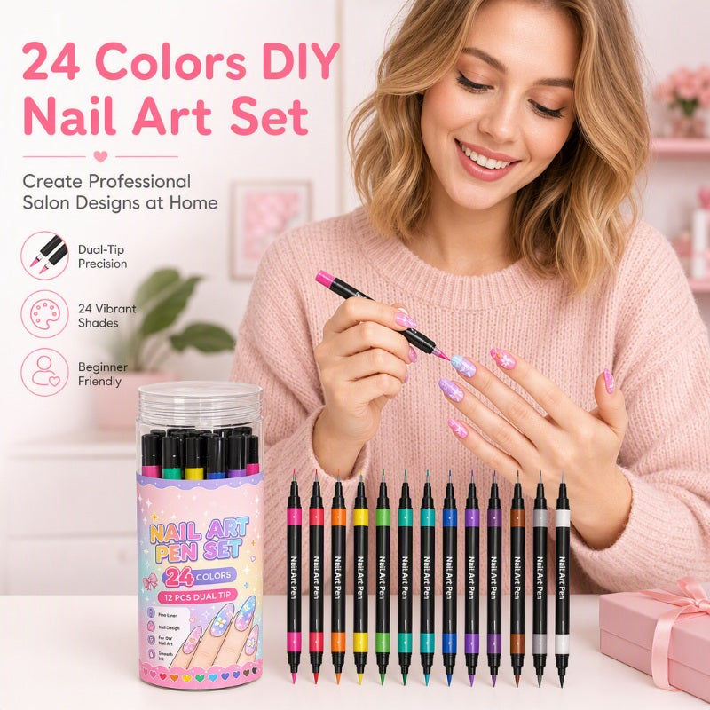 24 Farben Dual Ended Nail Art Stifte Set