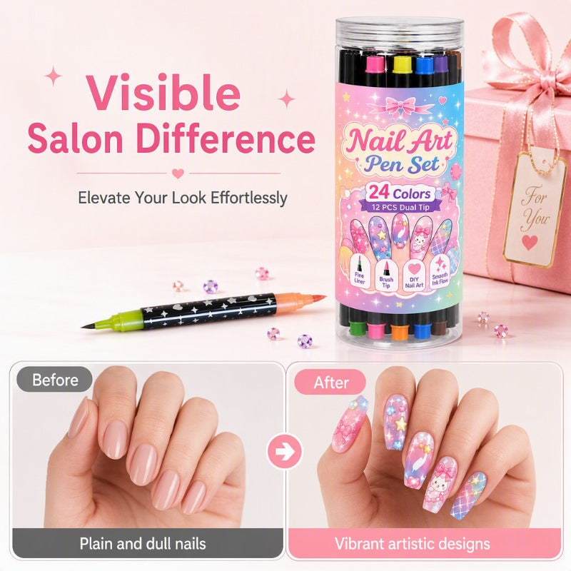 24 Farben Dual Ended Nail Art Stifte Set