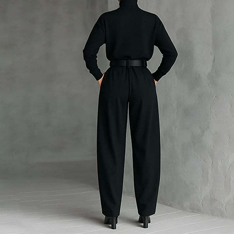 Eleganter Damen-Zweiteiler: Rollkragen-Shirt & Hose mit hohem Bund