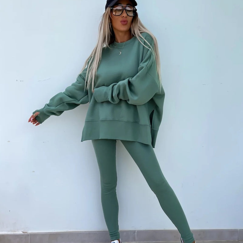 Damen Langarm Bedrucktes Sweatshirt und Leggings 2-teiliges Set