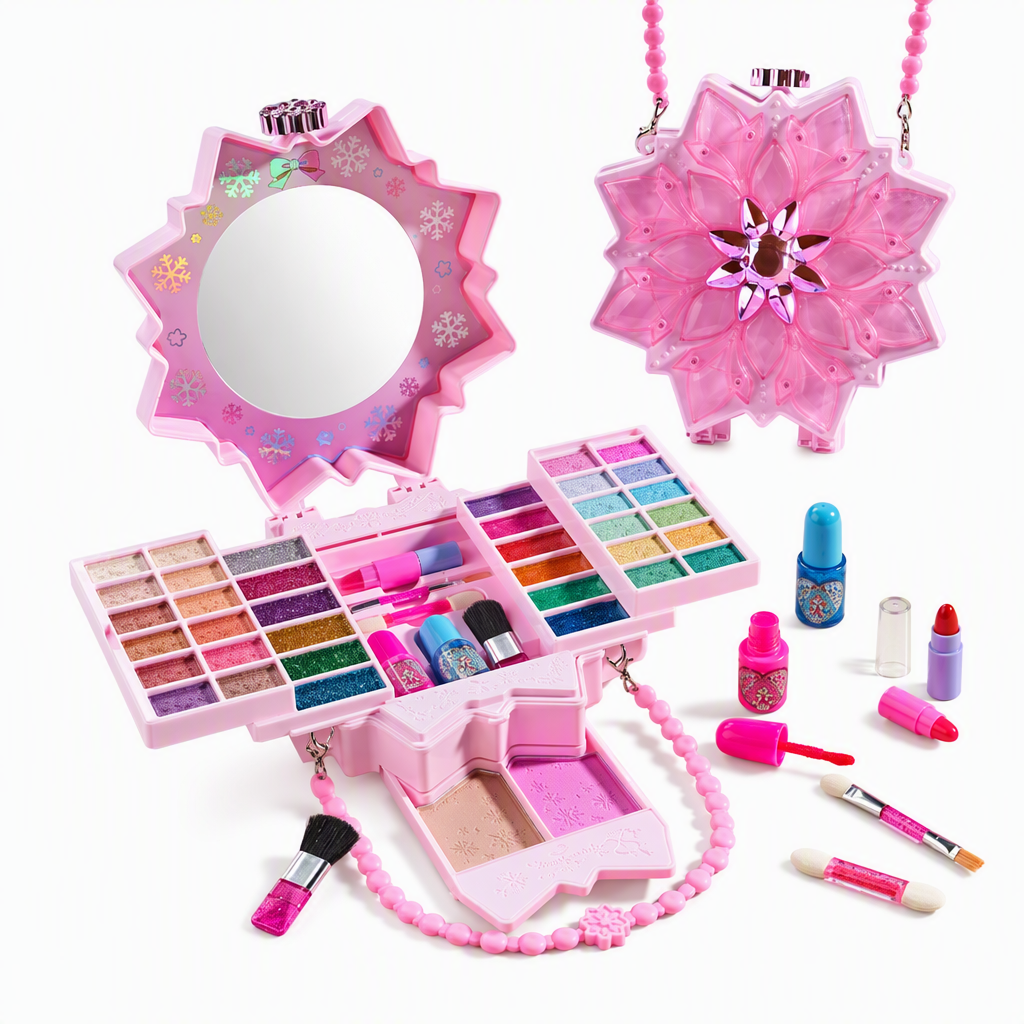 Abwaschbares Prinzessinnen-Makeup-Set – hautfreundlich, Ablagen & tragbare Tasche