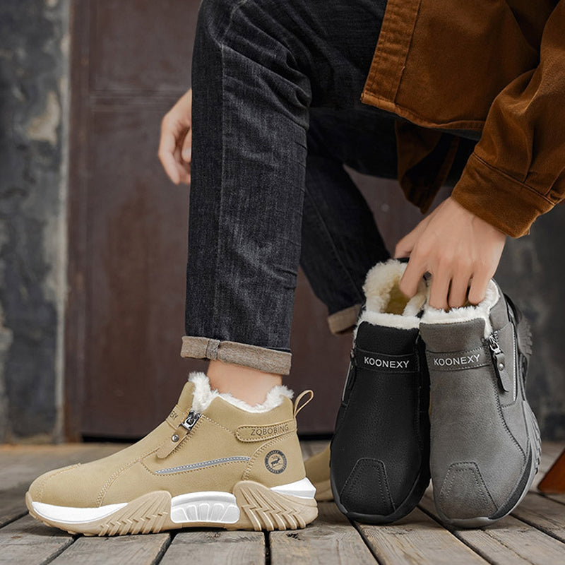 Herren Warme PU-Leder Casual Sneakers mit Reißverschluss