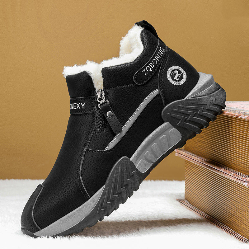 Herren Warme PU-Leder Casual Sneakers mit Reißverschluss