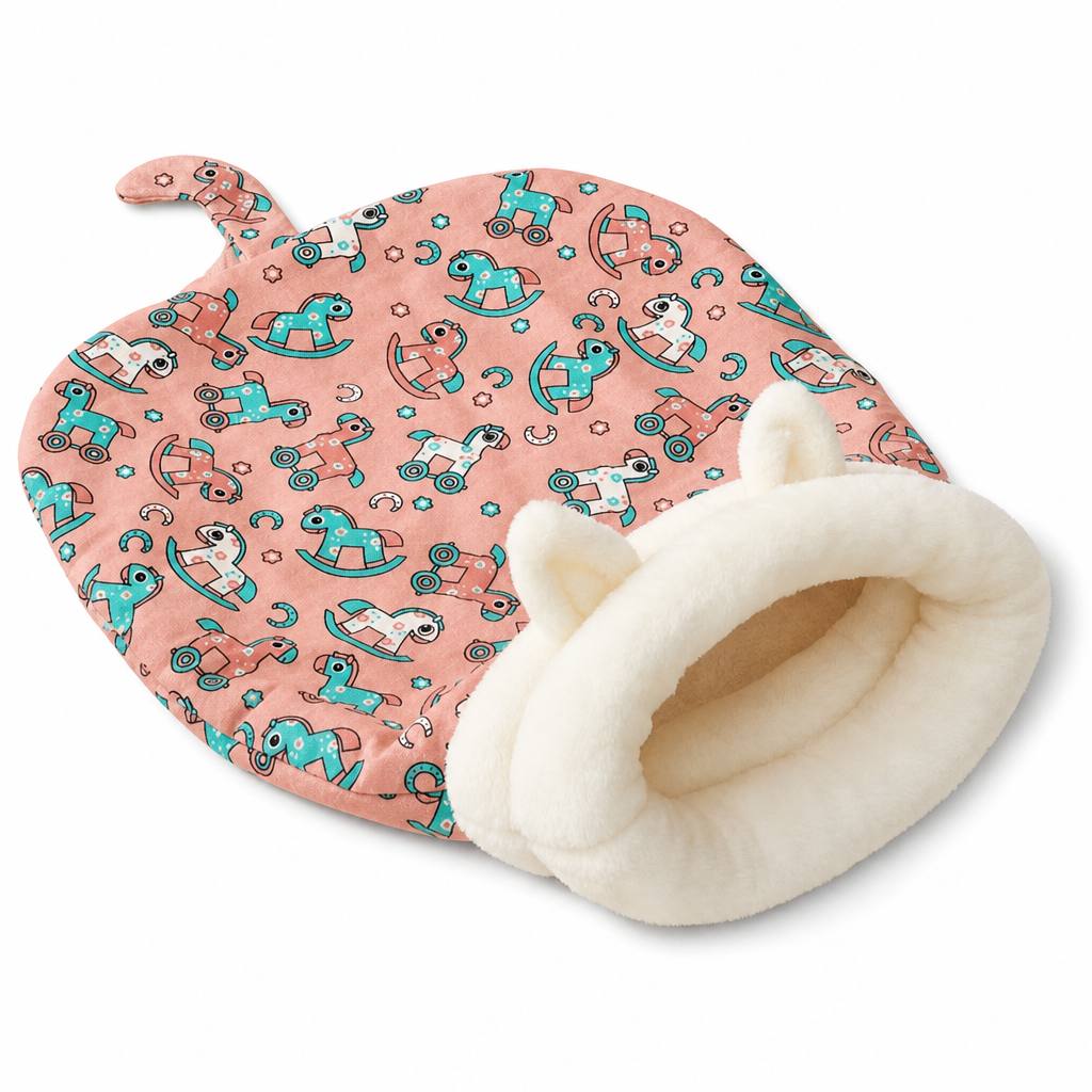 Halbgeschlossener warmer Schlafsack, weiche Tiefschlaf-Höhlenbett für Haustiere mit Decke für Katzen und kleine Hunde