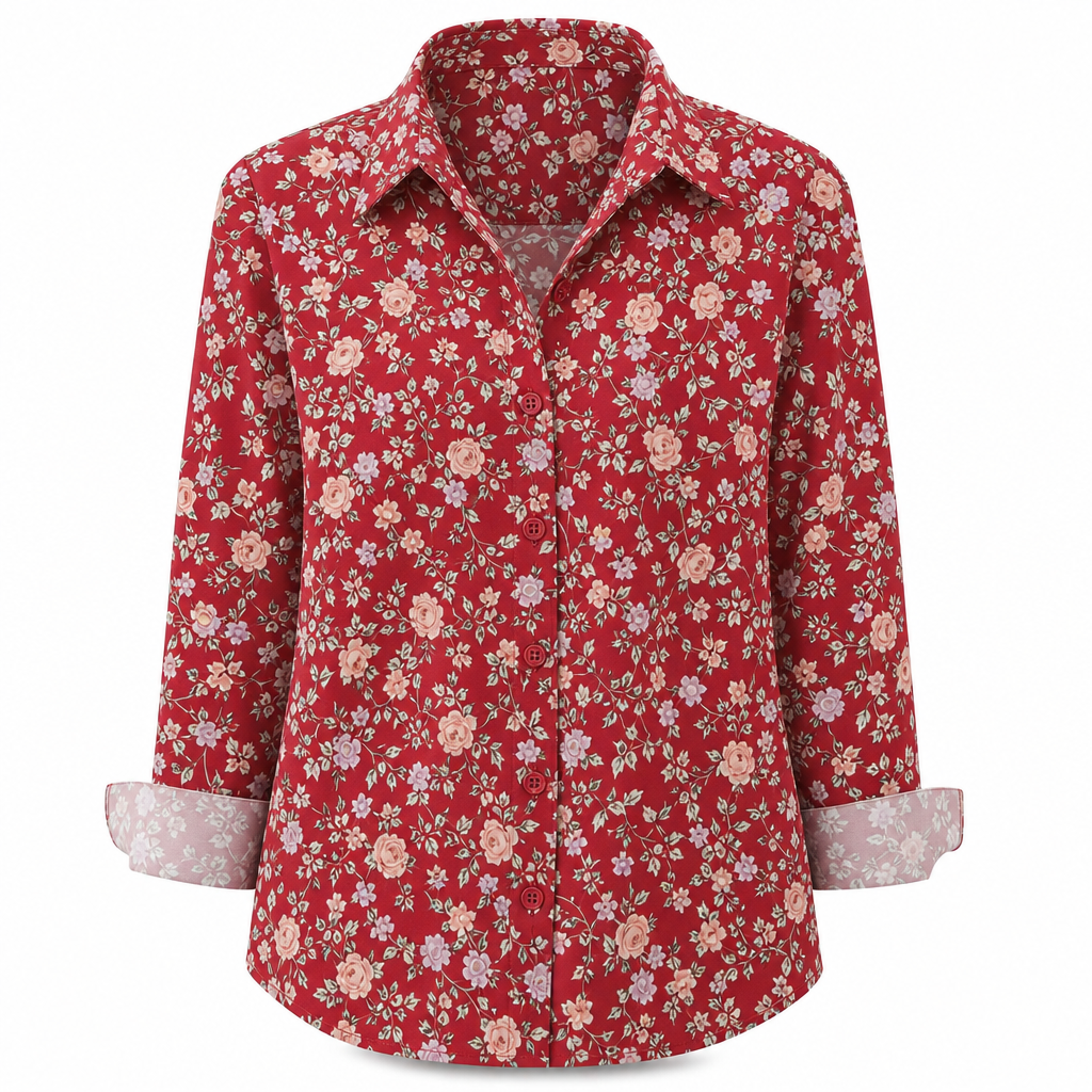 Damen Elegante Casual Langarm Bluse mit Knopfleiste