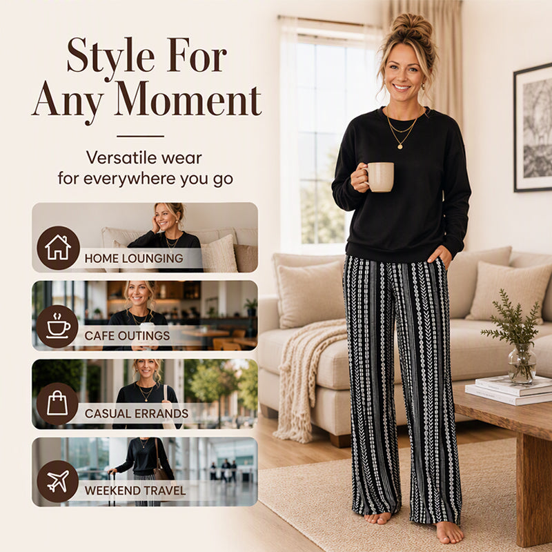 Lässiges Damen-Rundhalsausschnitt-Top & Bedruckte Hosen Set