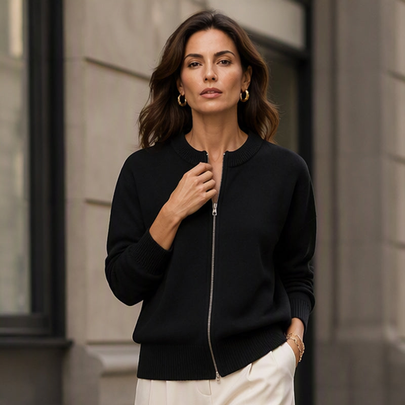 Damen Casual Strickjacke mit Reißverschluss