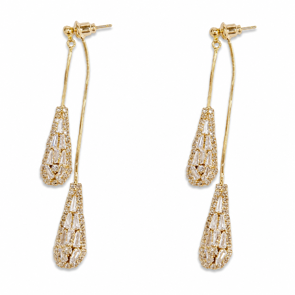 Damen Dual-Wear Zirkon Wassertropfen Quasten Ohrringe Gold Plattiert Elegante Tropfen Ohrringe