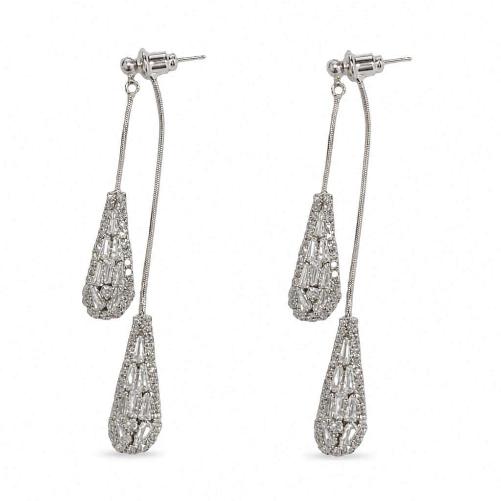 Damen Dual-Wear Zirkon Wassertropfen Quasten Ohrringe Gold Plattiert Elegante Tropfen Ohrringe