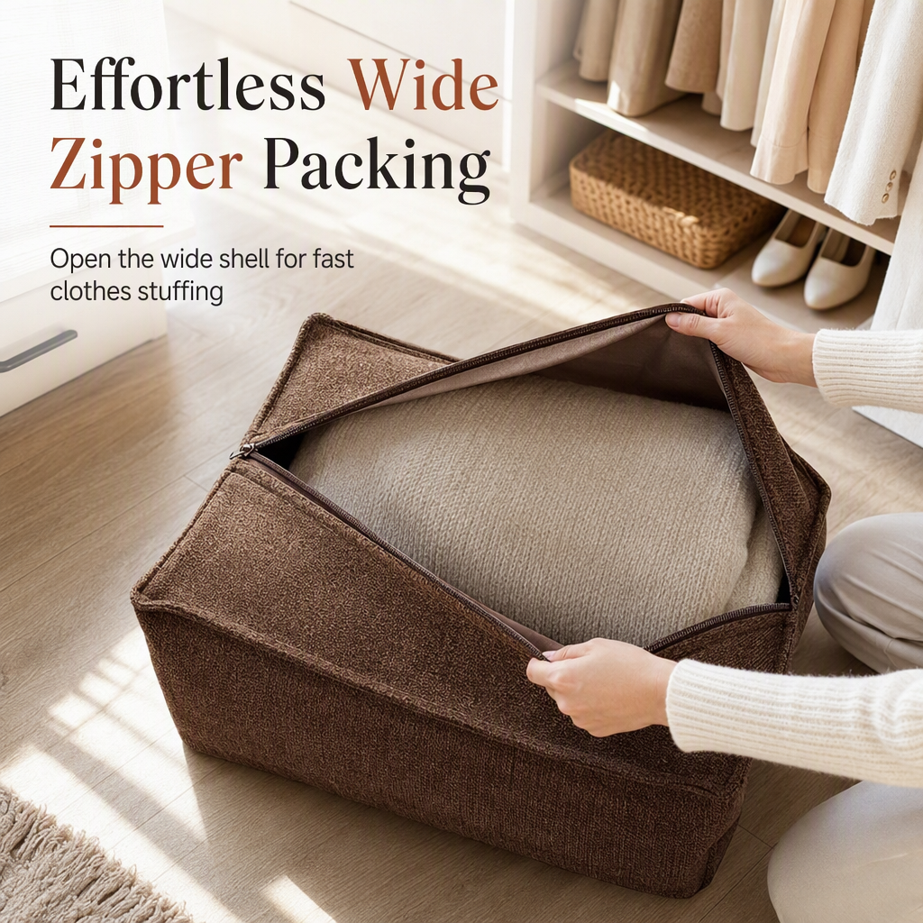 Aufbewahrungs-Pouf-Bezug – Großer Reißverschluss, waschbar & 45x45x23cm